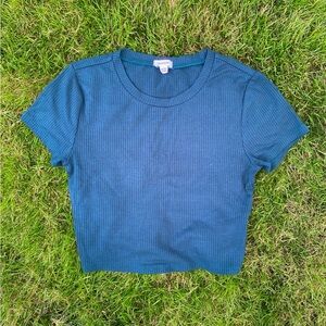 Garage Deep Green Ribbed Cropped Tee Shirt